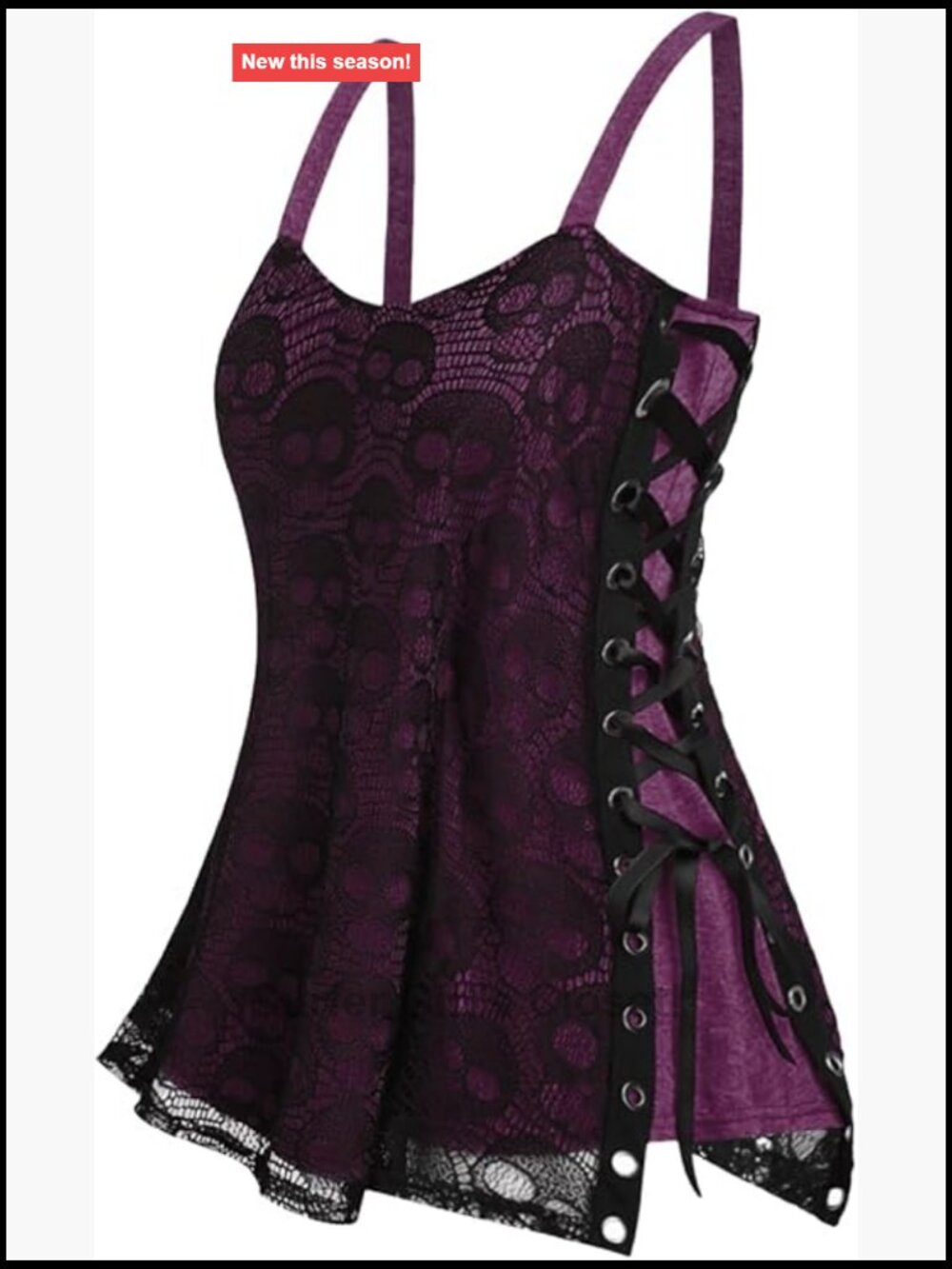 Plus Size Skull Lace Overlay Gothic Tank Top Sweetheart Neck Sleeveless